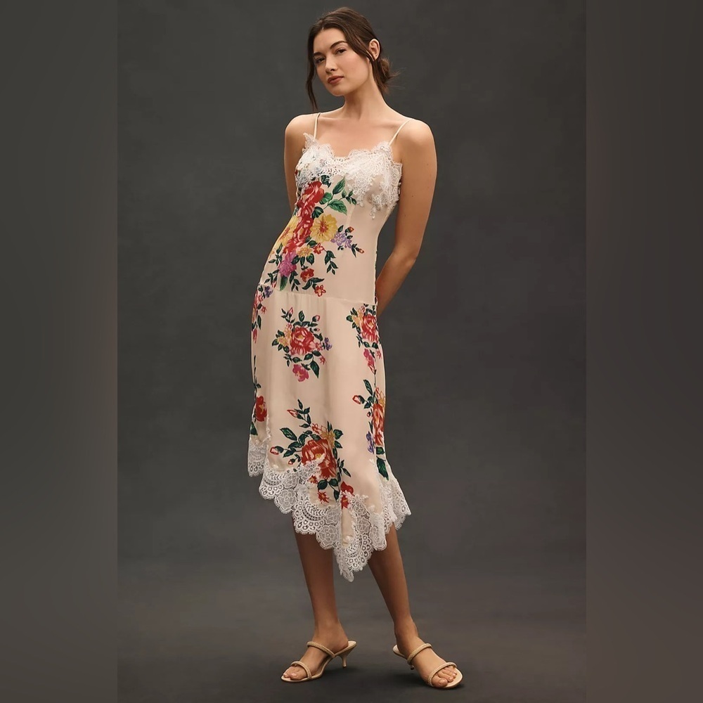 NWT! By Anthropologie Sleeveless V-Neck Lace Slip Midi Dress  🏈🐉